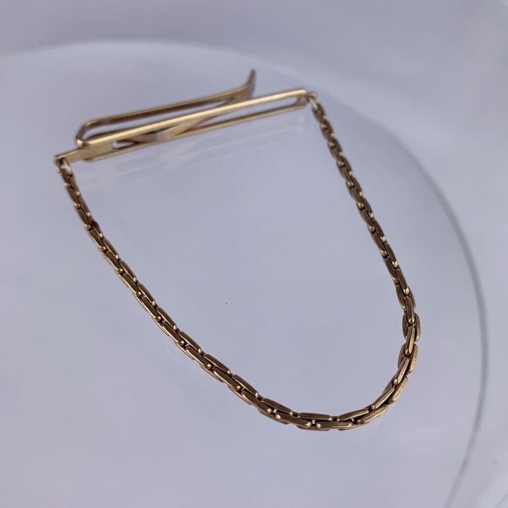 C Link Chain 16k Gold Plated Tie Clip Bar Kreisler Retro Formal Vintage O1
